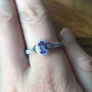Natural Tanzanite Sterling Silver Halo Ring Size 10